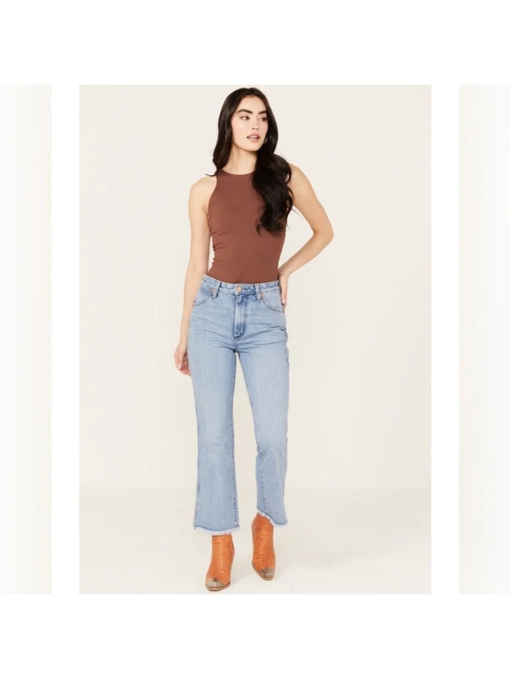 Wrangler Cropped Kick Flare Light Blue Womenβs Straight-Leg Jeans Raw Hem